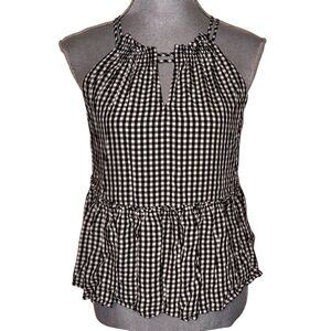 LOFT Black & White Gingham Sleeveless Ruffle Hem Top